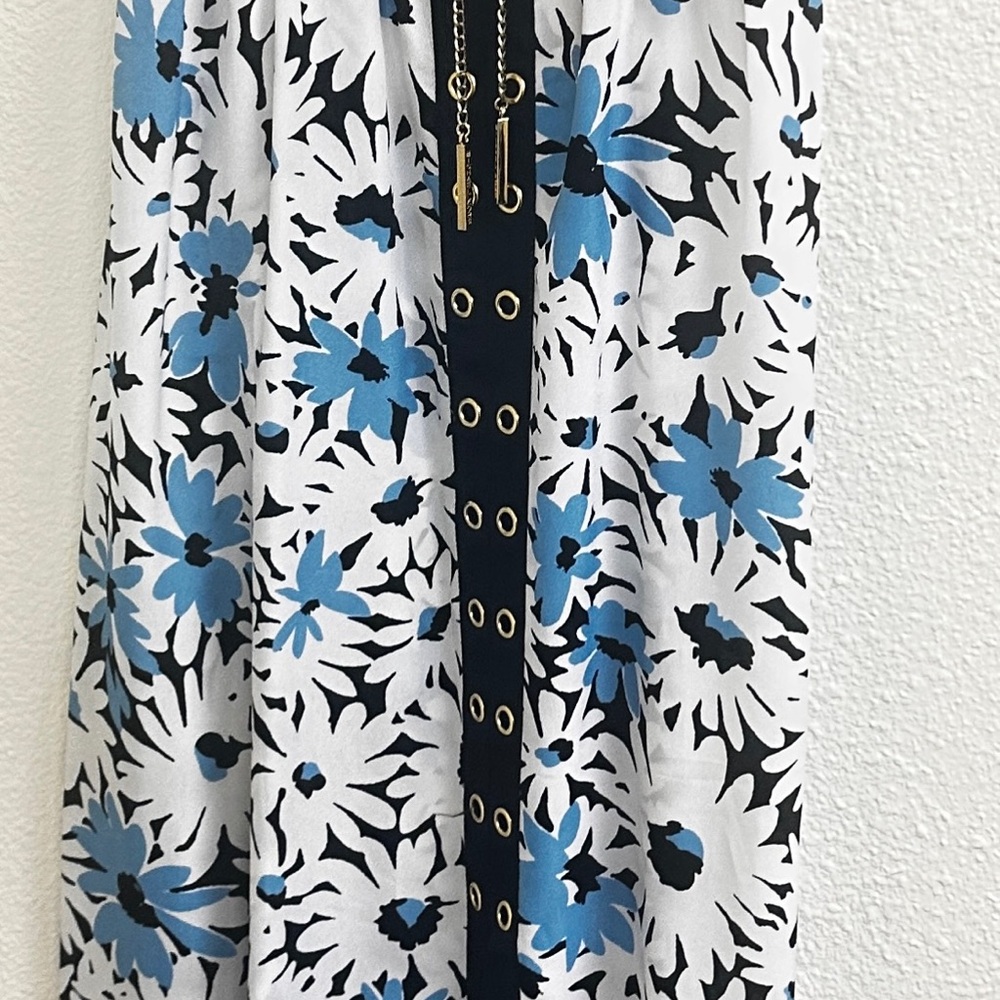 Blue and Black A-Line Midi Dress for Resort Wear